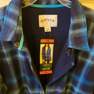 Orvis fleece lined blue flannel shirt with side pockets - new with tags - XXL